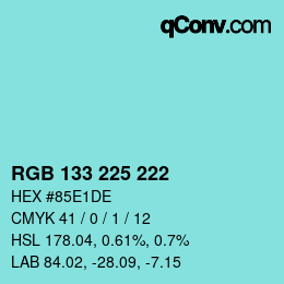 Color code: RGB 133 225 222 | qconv.com