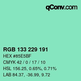Color code: RGB 133 229 191 | qconv.com