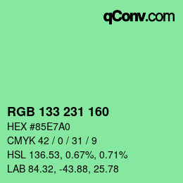 Color code: RGB 133 231 160 | qconv.com