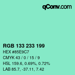 Color code: RGB 133 233 199 | qconv.com