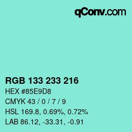 Color code: RGB 133 233 216 | qconv.com