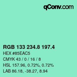 カラーコード: RGB 133 234.8 197.4 | qconv.com