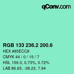カラーコード: RGB 133 236.2 200.6 | qconv.com