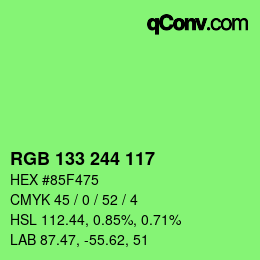 Color code: RGB 133 244 117 | qconv.com