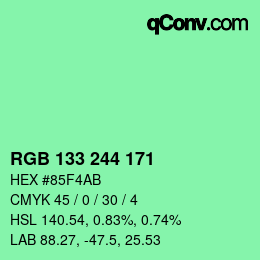 Farbcode: RGB 133 244 171 | qconv.com