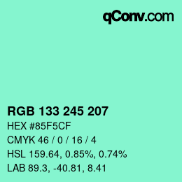 颜色代码: RGB 133 245 207 | qconv.com