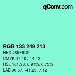 Color code: RGB 133 249 213 | qconv.com