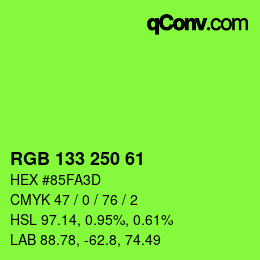 カラーコード: RGB 133 250 61 | qconv.com