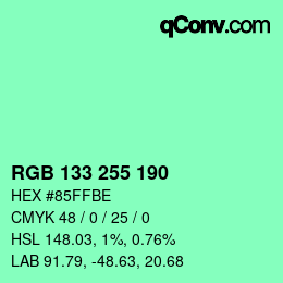 カラーコード: RGB 133 255 190 | qconv.com
