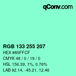 Color code: RGB 133 255 207 | qconv.com