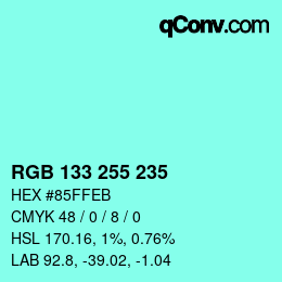 Color code: RGB 133 255 235 | qconv.com