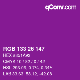 Color code: RGB 133 26 147 | qconv.com