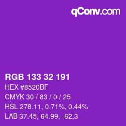 Color code: RGB 133 32 191 | qconv.com