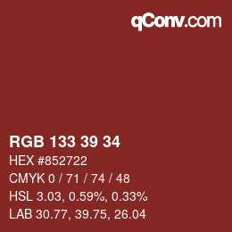 Color code: RGB 133 39 34 | qconv.com