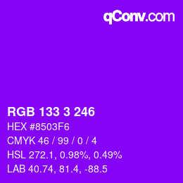 Color code: RGB 133 3 246 | qconv.com
