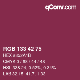 颜色代码: RGB 133 42 75 | qconv.com
