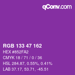 Color code: RGB 133 47 162 | qconv.com