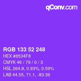 颜色代码: RGB 133 52 248 | qconv.com