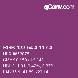 カラーコード: RGB 133 54.4 117.4 | qconv.com