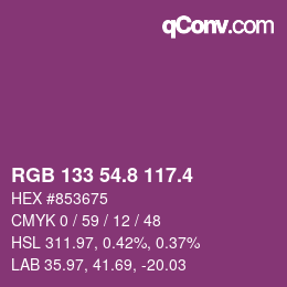 カラーコード: RGB 133 54.8 117.4 | qconv.com