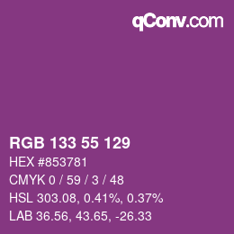 カラーコード: RGB 133 55 129 | qconv.com
