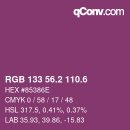カラーコード: RGB 133 56.2 110.6 | qconv.com