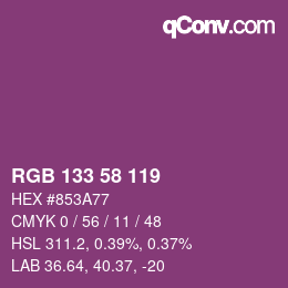 Color code: RGB 133 58 119 | qconv.com