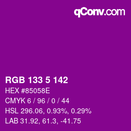 Color code: RGB 133 5 142 | qconv.com