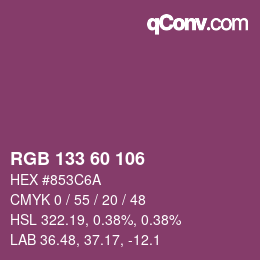 Color code: RGB 133 60 106 | qconv.com