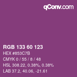 Color code: RGB 133 60 123 | qconv.com