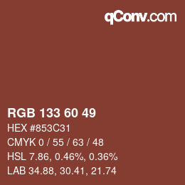 カラーコード: RGB 133 60 49 | qconv.com