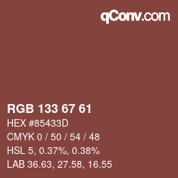 颜色代码: RGB 133 67 61 | qconv.com