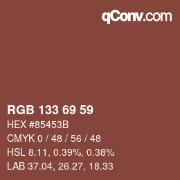 カラーコード: RGB 133 69 59 | qconv.com