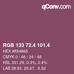 カラーコード: RGB 133 72.4 101.4 | qconv.com