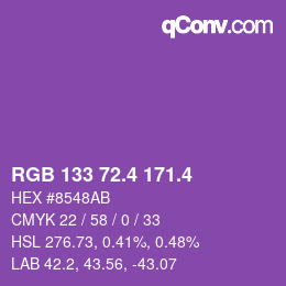 カラーコード: RGB 133 72.4 171.4 | qconv.com