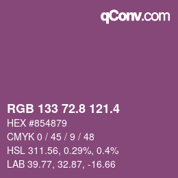カラーコード: RGB 133 72.8 121.4 | qconv.com