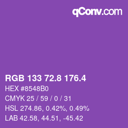 カラーコード: RGB 133 72.8 176.4 | qconv.com