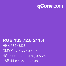 カラーコード: RGB 133 72.8 211.4 | qconv.com