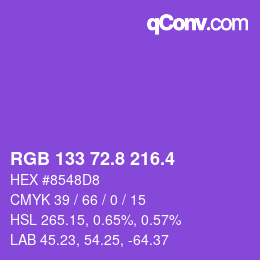 カラーコード: RGB 133 72.8 216.4 | qconv.com