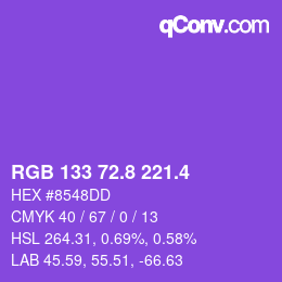 カラーコード: RGB 133 72.8 221.4 | qconv.com