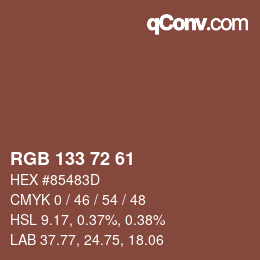 颜色代码: RGB 133 72 61 | qconv.com