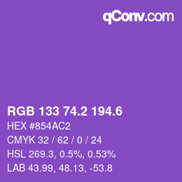 カラーコード: RGB 133 74.2 194.6 | qconv.com