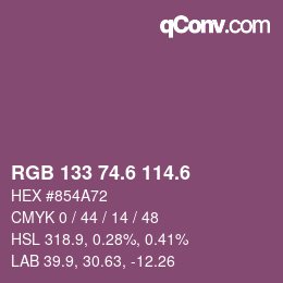 カラーコード: RGB 133 74.6 114.6 | qconv.com