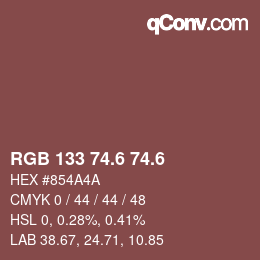カラーコード: RGB 133 74.6 74.6 | qconv.com