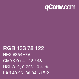 颜色代码: RGB 133 78 122 | qconv.com