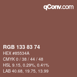 カラーコード: RGB 133 83 74 | qconv.com