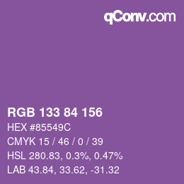 カラーコード: RGB 133 84 156 | qconv.com