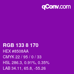 Color code: RGB 133 8 170 | qconv.com