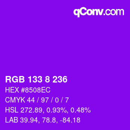 カラーコード: RGB 133 8 236 | qconv.com