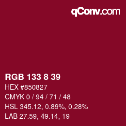 カラーコード: RGB 133 8 39 | qconv.com